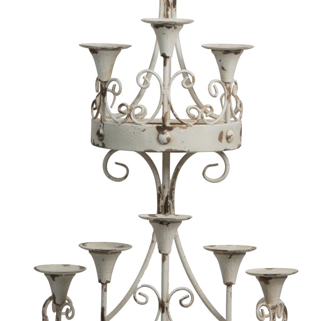 16 Inch Wall Mount Candle Holder, Ornately Scrolled White Metal Finish - View 2