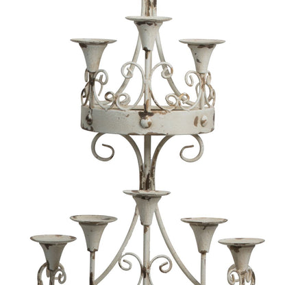 16 Inch Wall Mount Candle Holder, Ornately Scrolled White Metal Finish - View 2