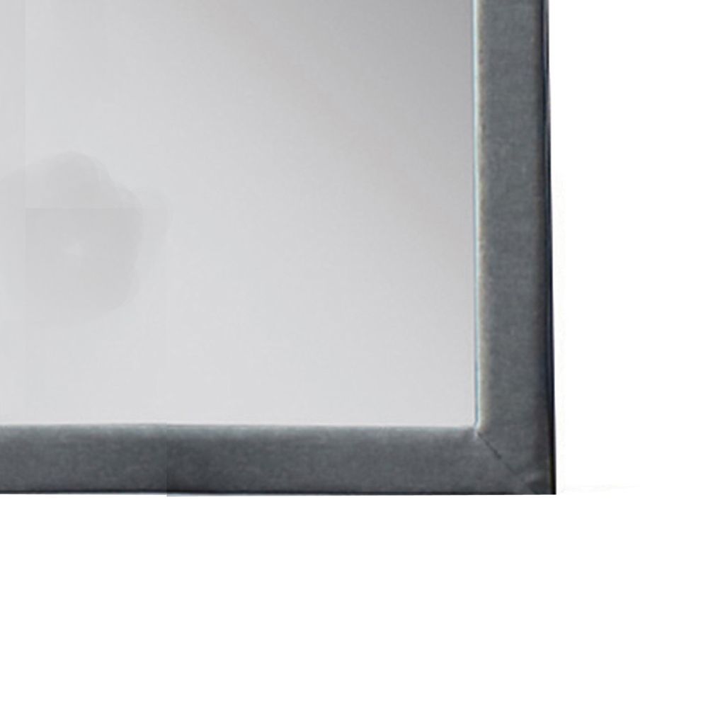 Fabric Upholstered Wooden Frame Mirror with Welt Trim, Light Gray - View 3