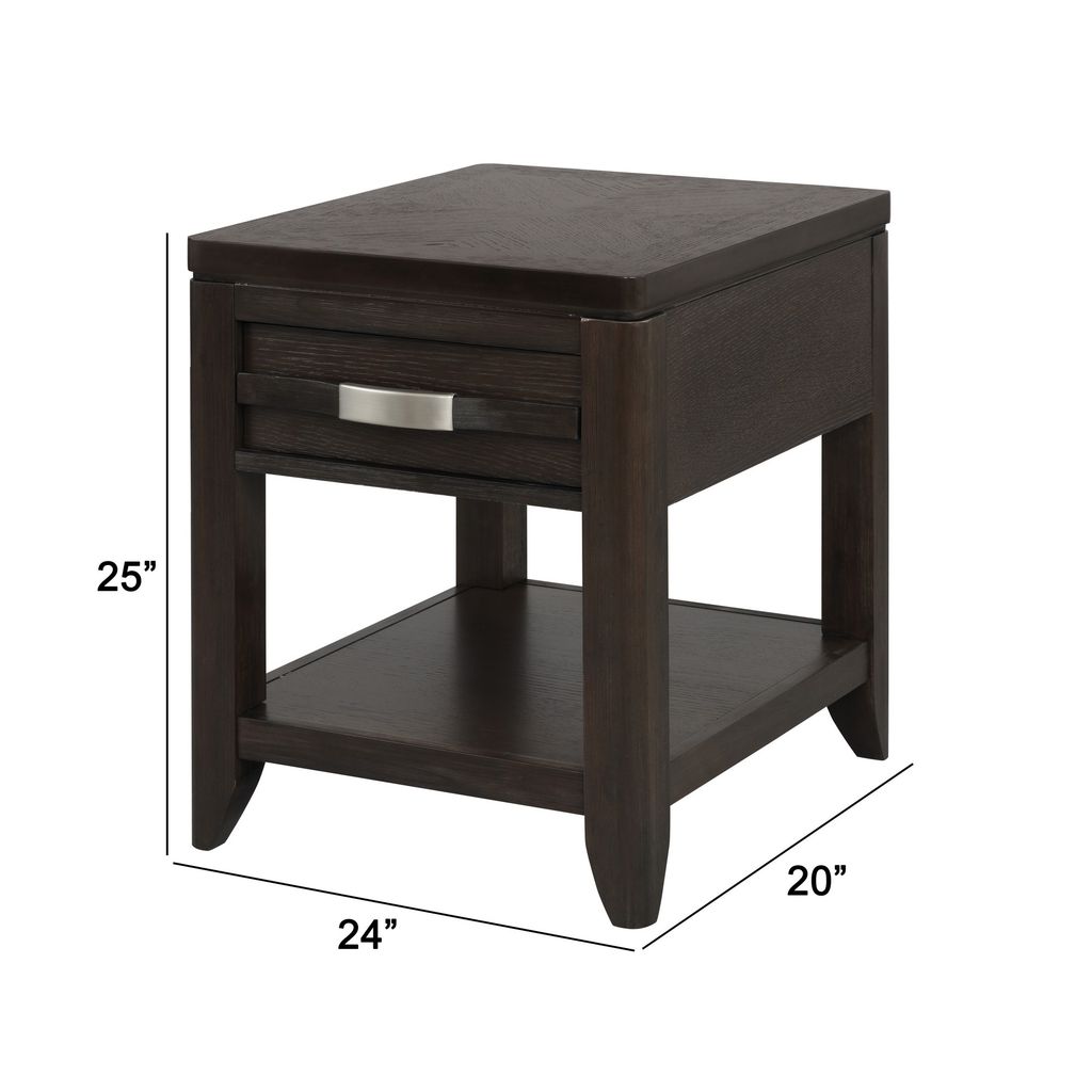 Joni 25 Inch Side End Table, 1 Drawer and Shelf, Espresso Brown Acacia Wood - View 5