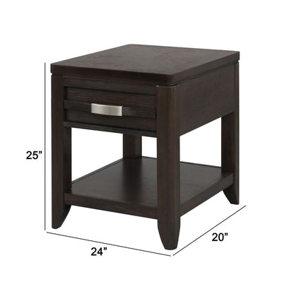Joni 25 Inch Side End Table, 1 Drawer and Shelf, Espresso Brown Acacia Wood - View 5