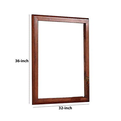 36 Inches Rectangular Wood Encased Mirror, Brown - View 5