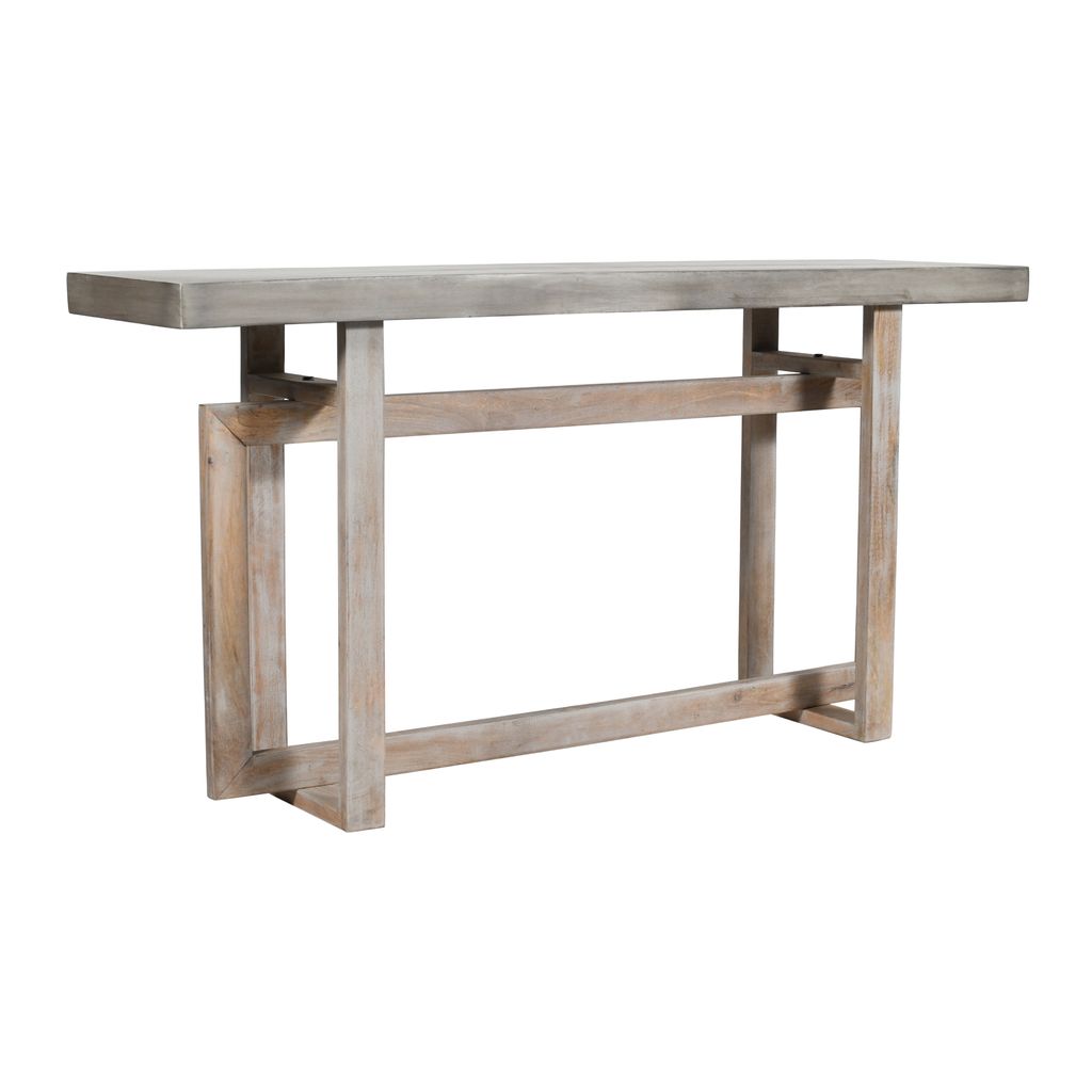 59 Inch Artisan Sideboard Console Table with Geometric Interlocked Base, Distressed Matte Gray - View 3