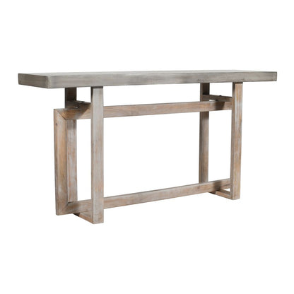 59 Inch Artisan Sideboard Console Table with Geometric Interlocked Base, Distressed Matte Gray - View 3