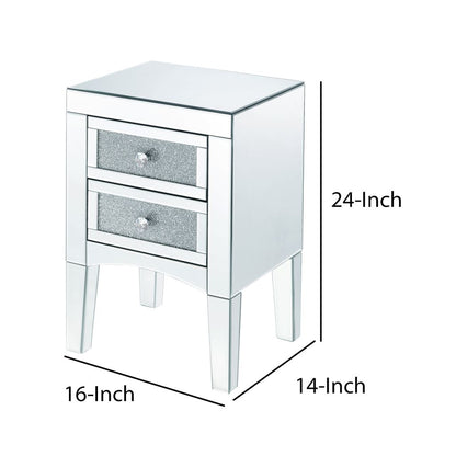 Wooden Night Table with 2 Spacious Drawers and Tapered Legs, Silver - View 5
