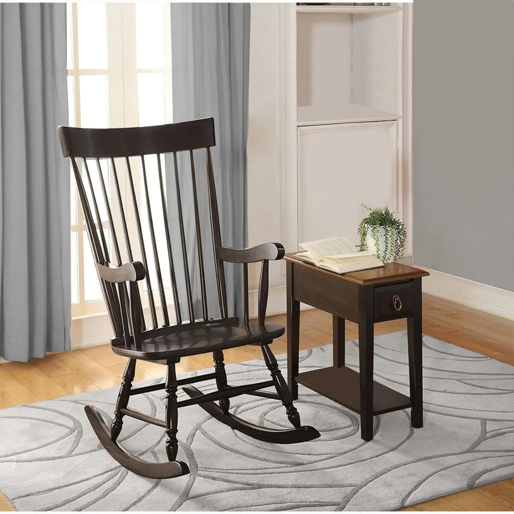 Traditional Style Wooden Rocking Chair with Contoured Seat, Black - View 7