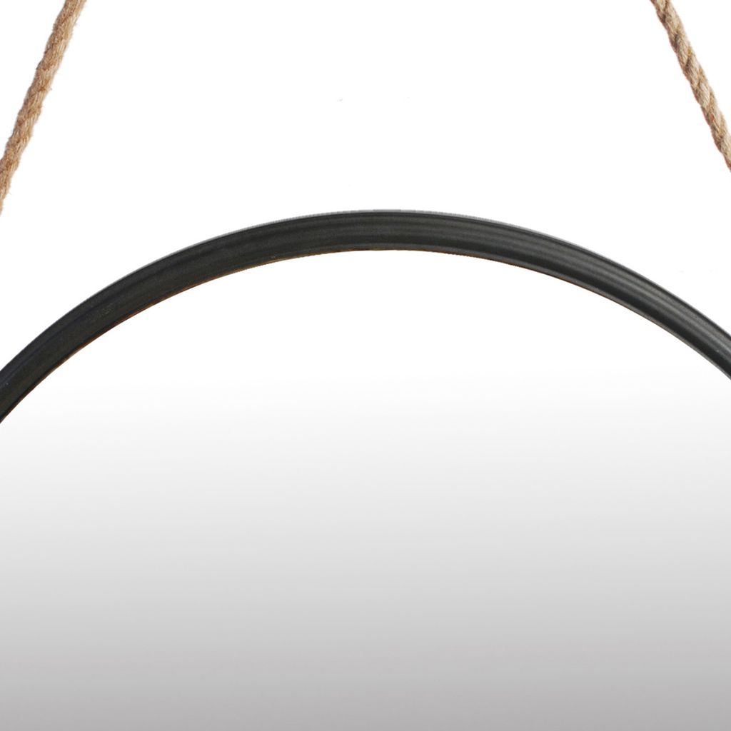 30 Inch Accent Wall Mirror with Rope Hanger and Round Black Metal Frame - View 2