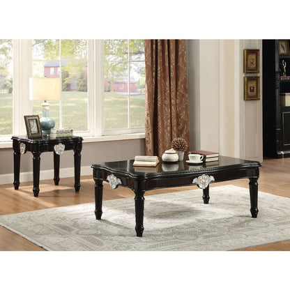 Traditional Rectangular Wooden Coffee Table with Scalloped Top, Black - View 3