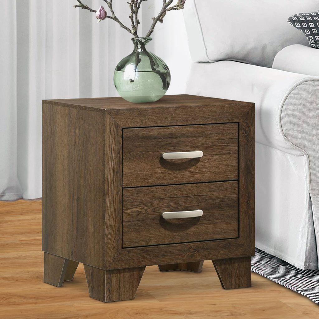 Transitional Style Wooden Nightstand with 2 Drawers and Metal Handles,Brown - View 7