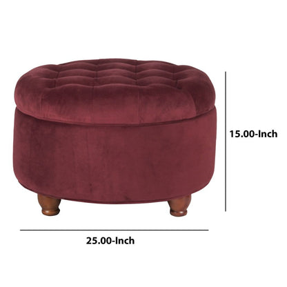 Velvet Upholstered Wooden Ottoman with Tufted Lift Off Lid Storage, Red - View 6