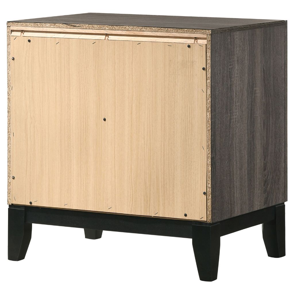Wooden Nightstand with 2 Drawers and Chamfered legs, Gray and Black - View 7