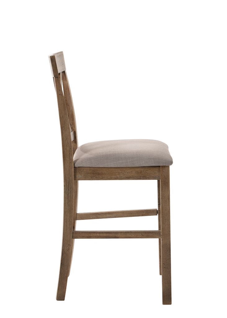 Fabric Upholstered Wooden Counter Height Chair,Set of 2,Brown and Gray - View 3