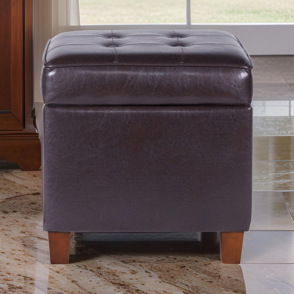 Square Shape Leatherette Upholstered Wooden Ottoman with Tufted Lift Off Lid Storage, Brown - View 7