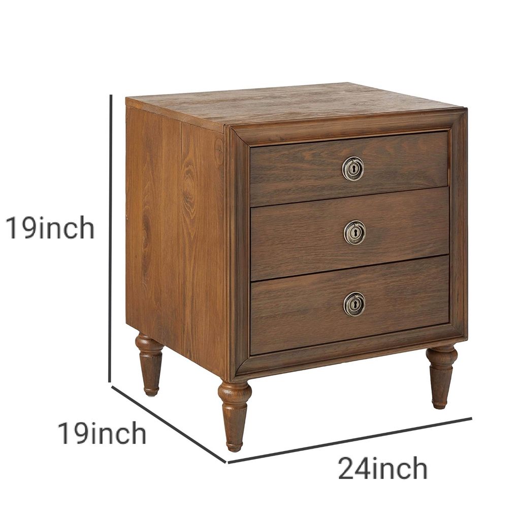 Traditional Style 3 Drawers Wood Nightstand By Inverness, Brown - View 5