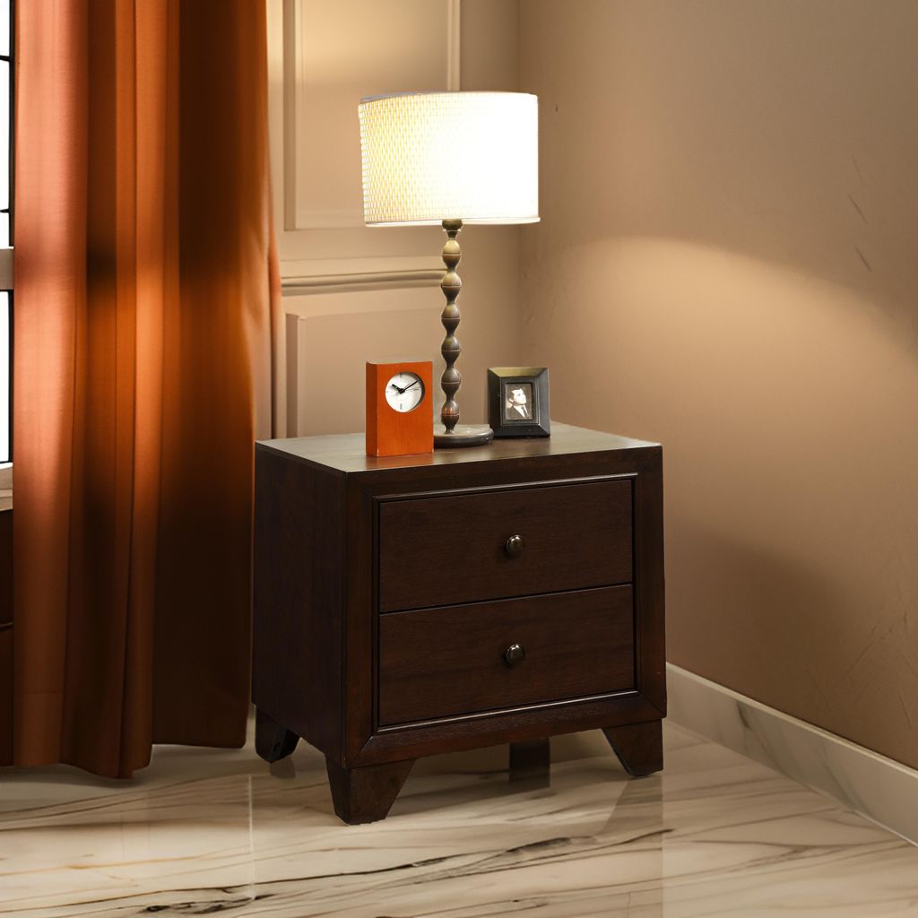 Wooden Night Stand with Two Drawer , Espresso Brown - View 7