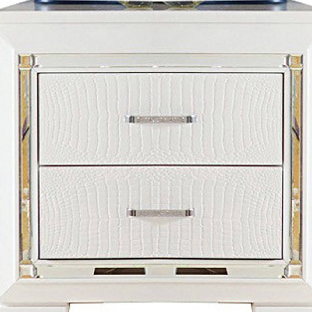 Contemporary Wooden Nightstand with 2 drawers and LED Lighting, White - View 3