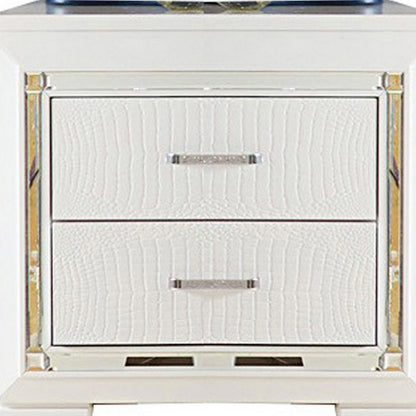 Contemporary Wooden Nightstand with 2 drawers and LED Lighting, White - View 3