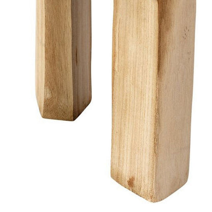 17 Inch Stool Accent Table, Paulownia Wood, Three Leg Base, Natural Brown - View 3