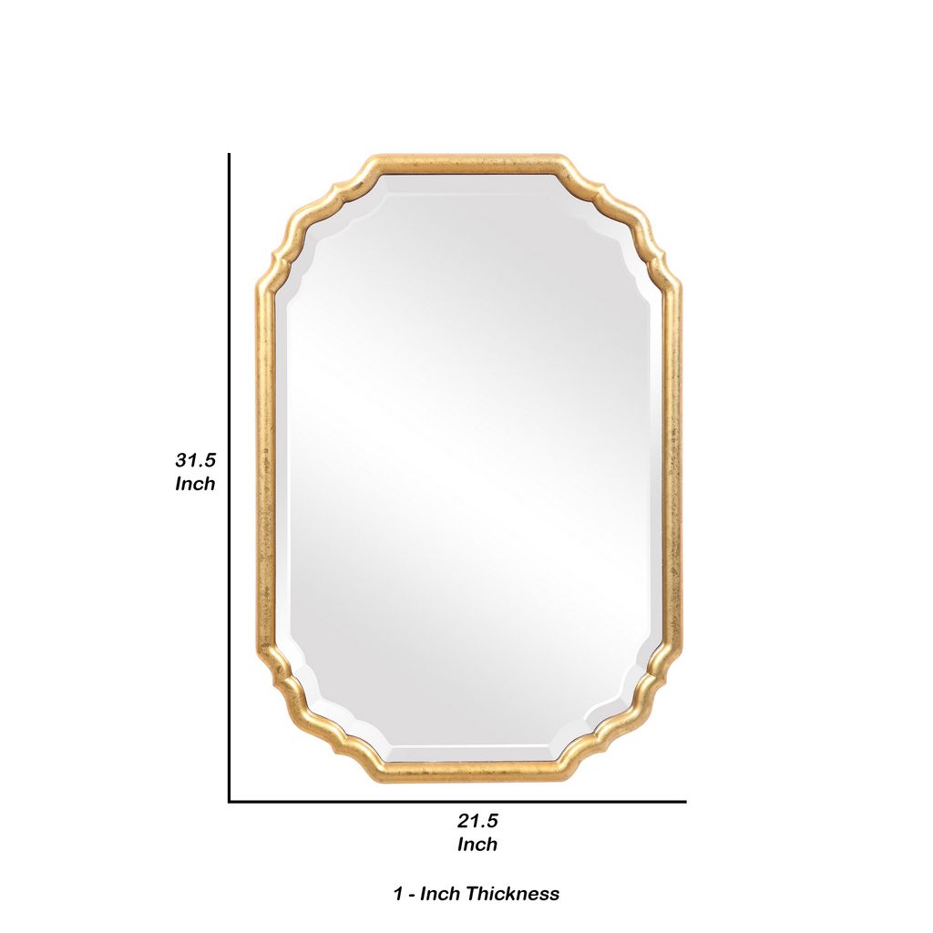 32 Inches Curved Design Wooden Vanity Mirror, Gold - View 6