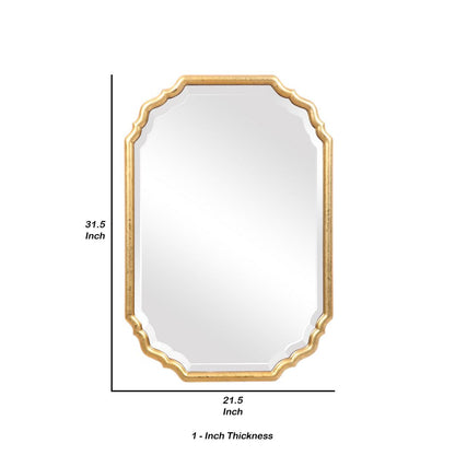 32 Inches Curved Design Wooden Vanity Mirror, Gold - View 6