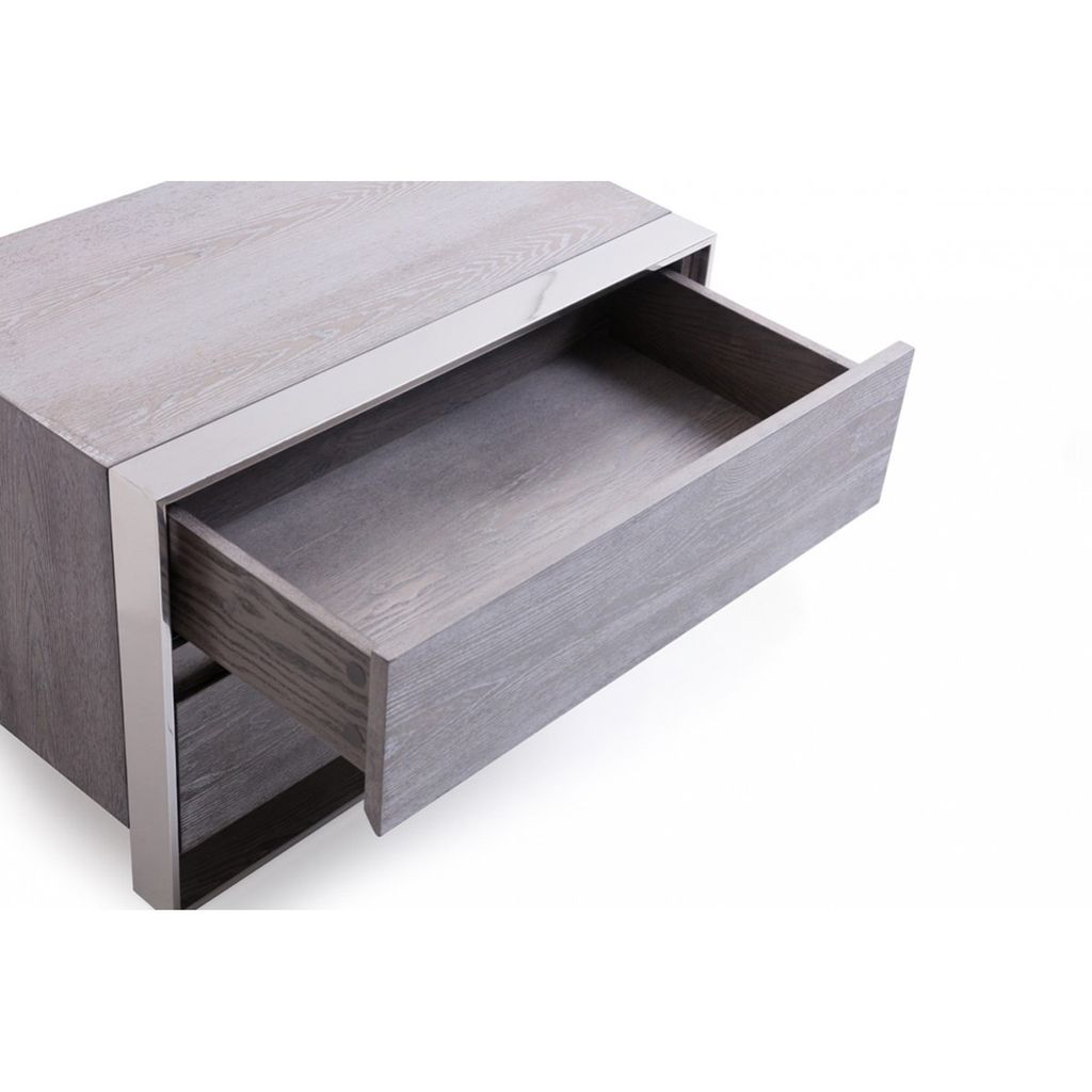 2 Drawer Rectangular Nightstand with Stainless Steel Legs, Gray - View 4
