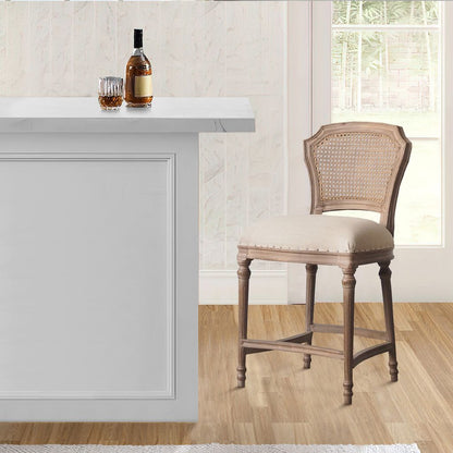 Nailhead Fabric Upholstered Bar Stool with Perforated Back, Beige and Brown - View 7