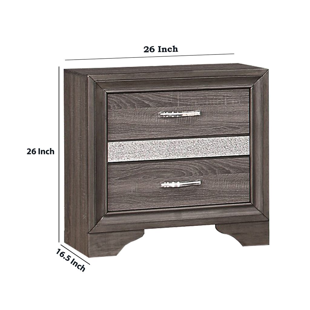 2 Drawer Wooden Nightstand with 1 Hidden Jewelry Drawers, Gray and Silver - View 5