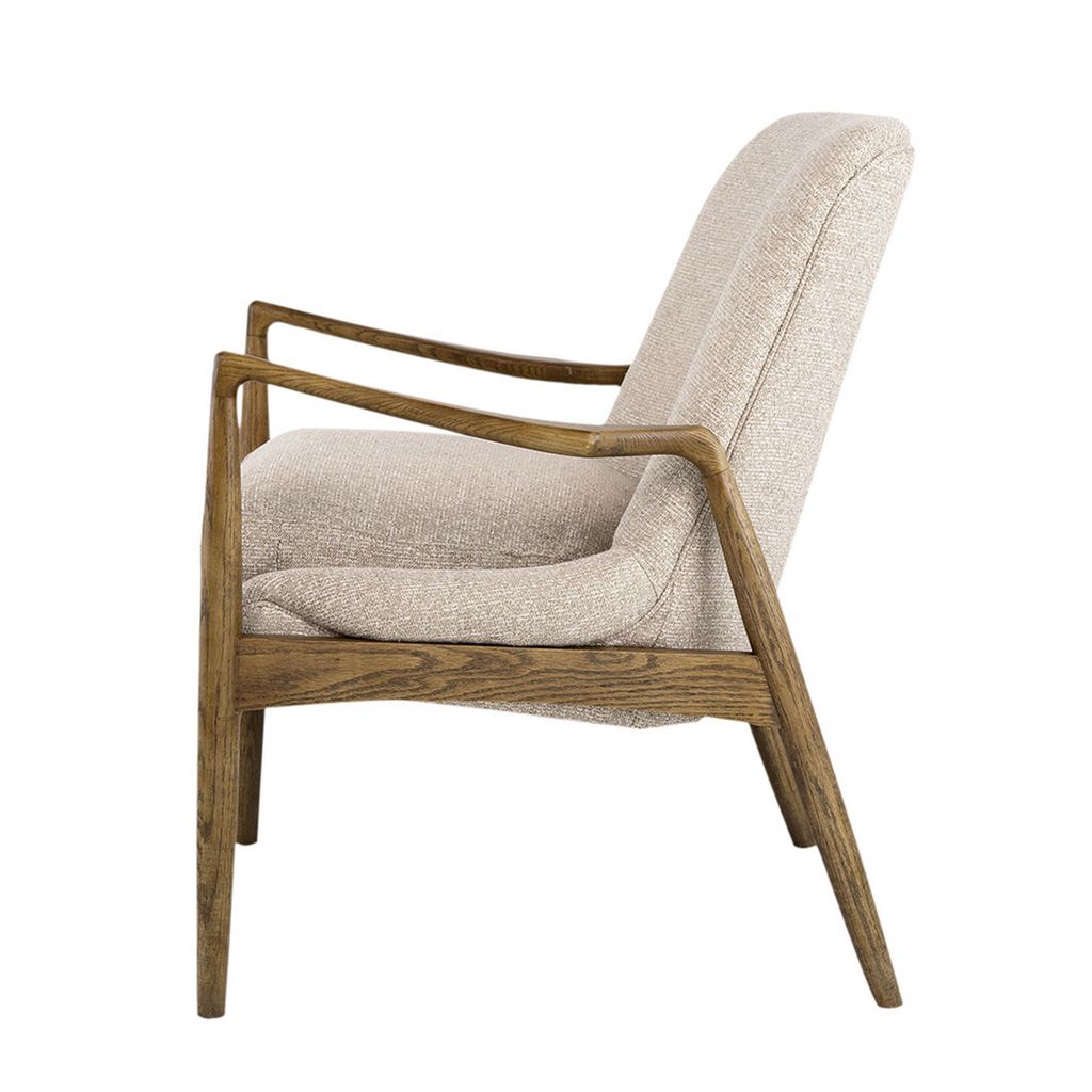 28 Inch Fabric Upholstered Accent Armchair, Birch Wood, Off White, Brown - View 3