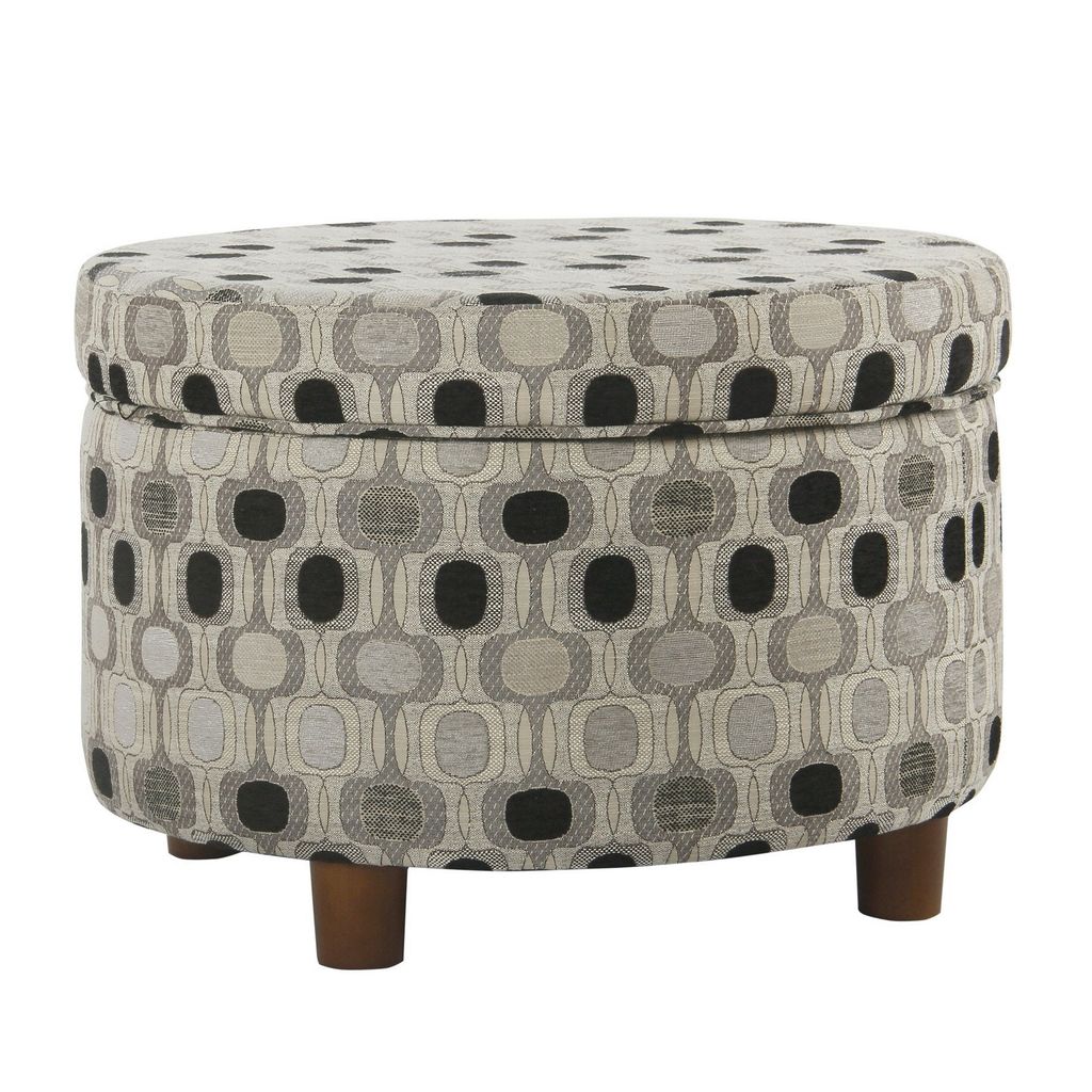 Wooden Ottoman with Geometric Patterned Fabric Upholstery and Hidden Storage, Multicolor - View 3