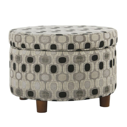 Wooden Ottoman with Geometric Patterned Fabric Upholstery and Hidden Storage, Multicolor - View 3