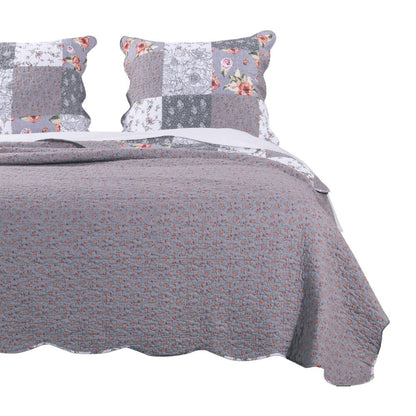 Microfiber Quilt and 1 Pillow Sham Set with Floral Prints, Multicolor - View 3