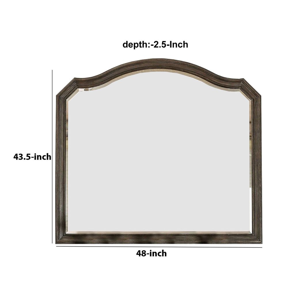 43.5 Inches Scalloped Mirror with Molded Details, Brown - View 6