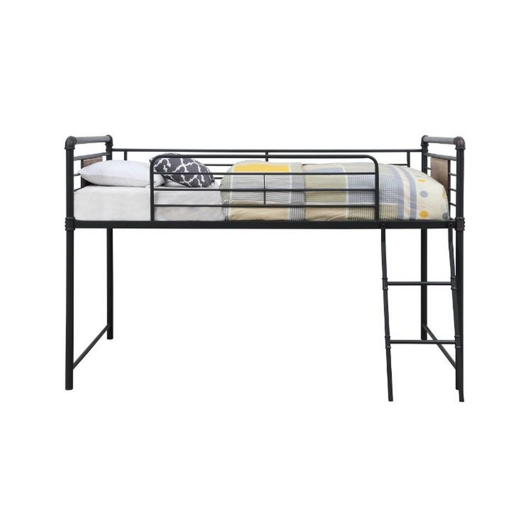 Twin Loft Bed with Tubular Metal Frame and Slide, Dark Bronze - View 3