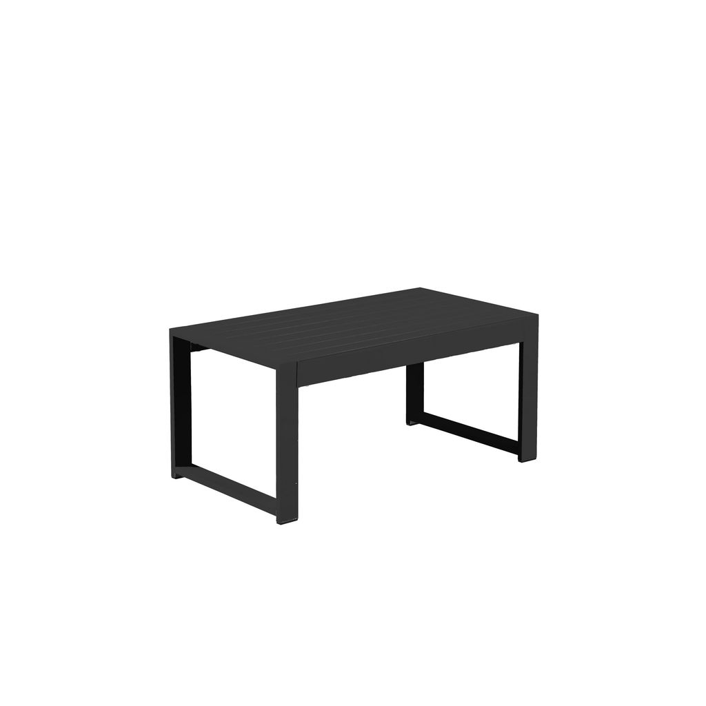 Kili 35 Inch Coffee Table, Polyresin Surface, Jet Black Aluminum Frame - View 2