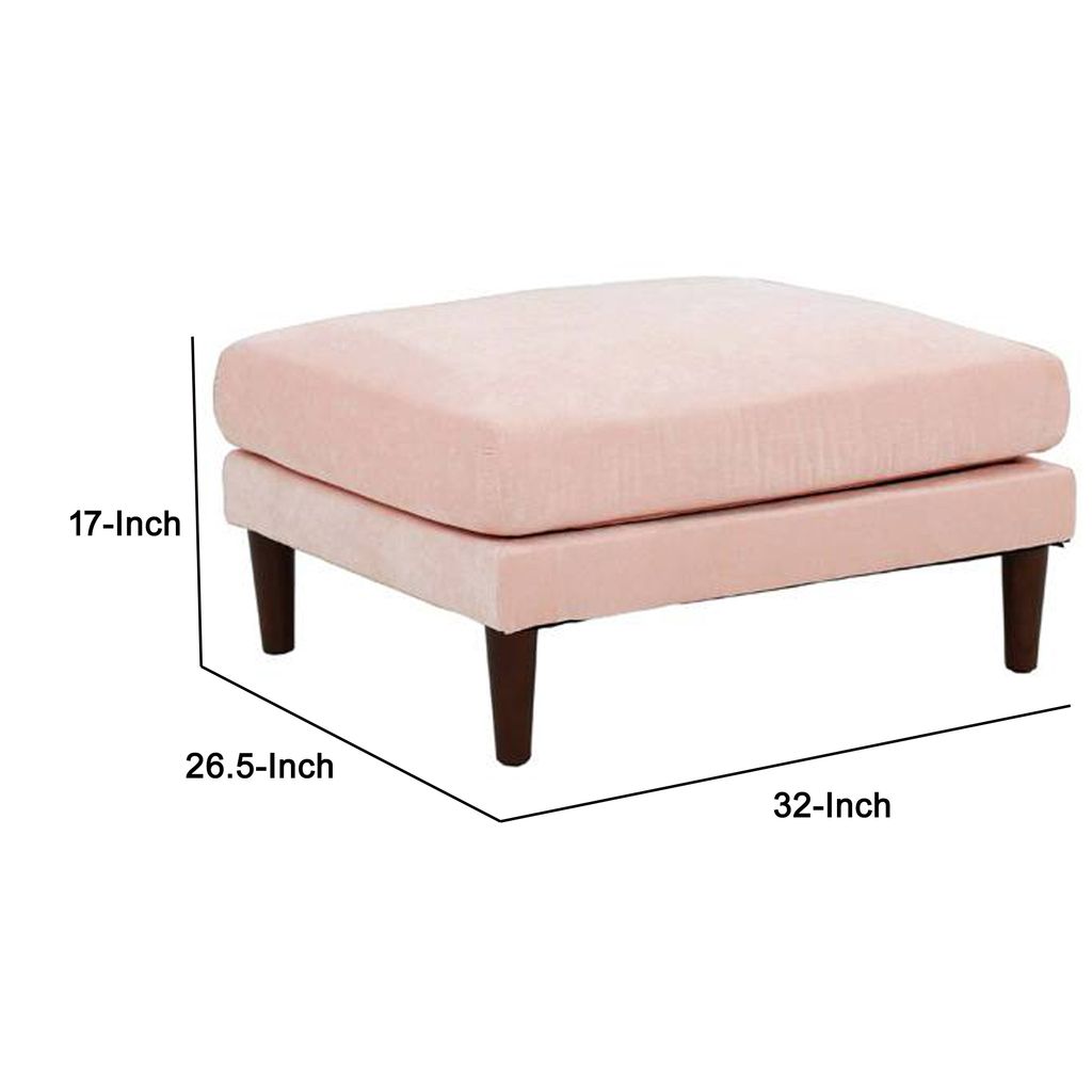 Rio 32 Inch Modular Ottoman, Box Cushion Seat, Wood Legs, Blush Pink - View 5