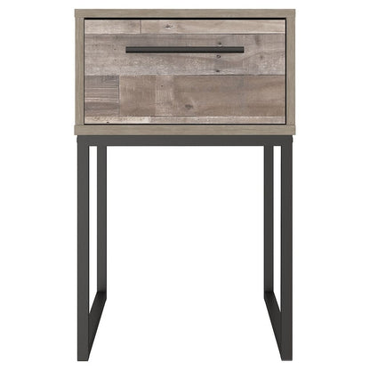 Grace 20 Inch Modern Nightstand, Metal Base, 1 Drawer, Whitewashed Wood - View 2