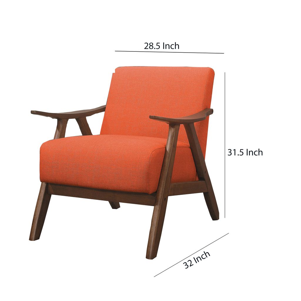 Fabric Upholstered Accent Chair with Curved Armrests, Orange - View 5