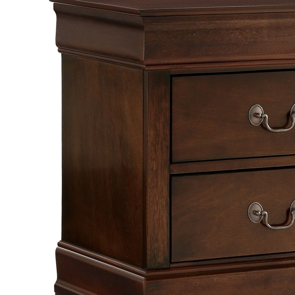 Wooden Night Stand With Curvy Handle Drawer Cherry Brown - View 4