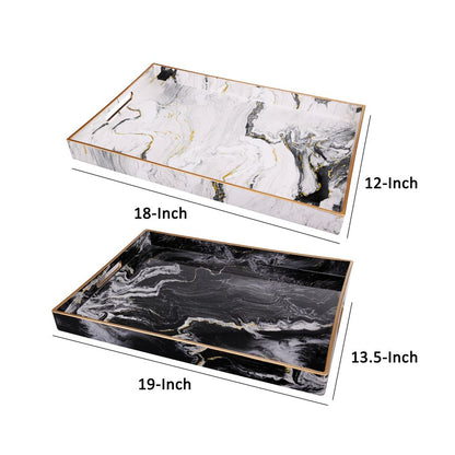19, 18 Inch Set of 2 Modern Decorative Trays with Rims, Black and White - View 5