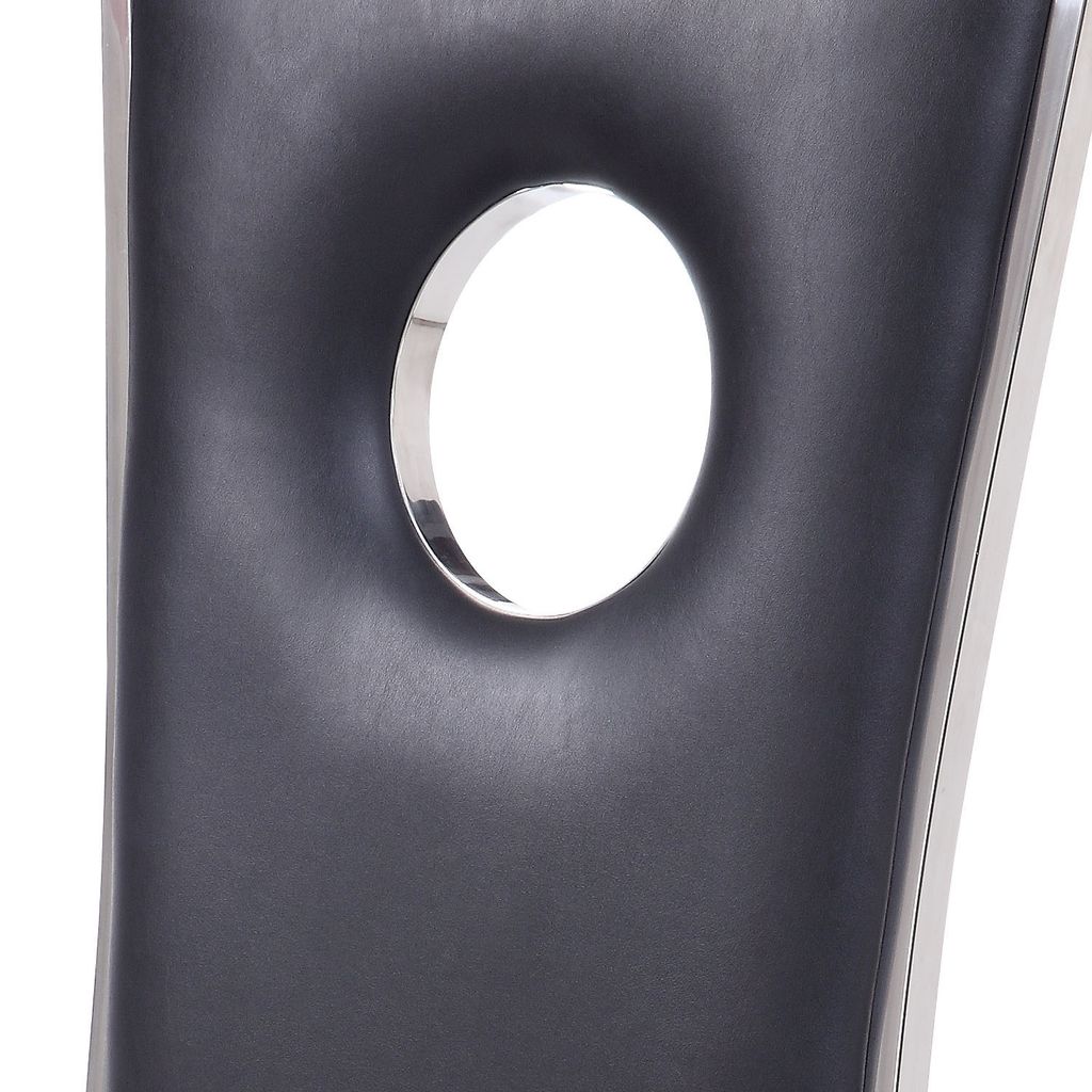 19 Inch Dining Side Chair, Faux Leather, Set of 2, Black, Silver - View 2