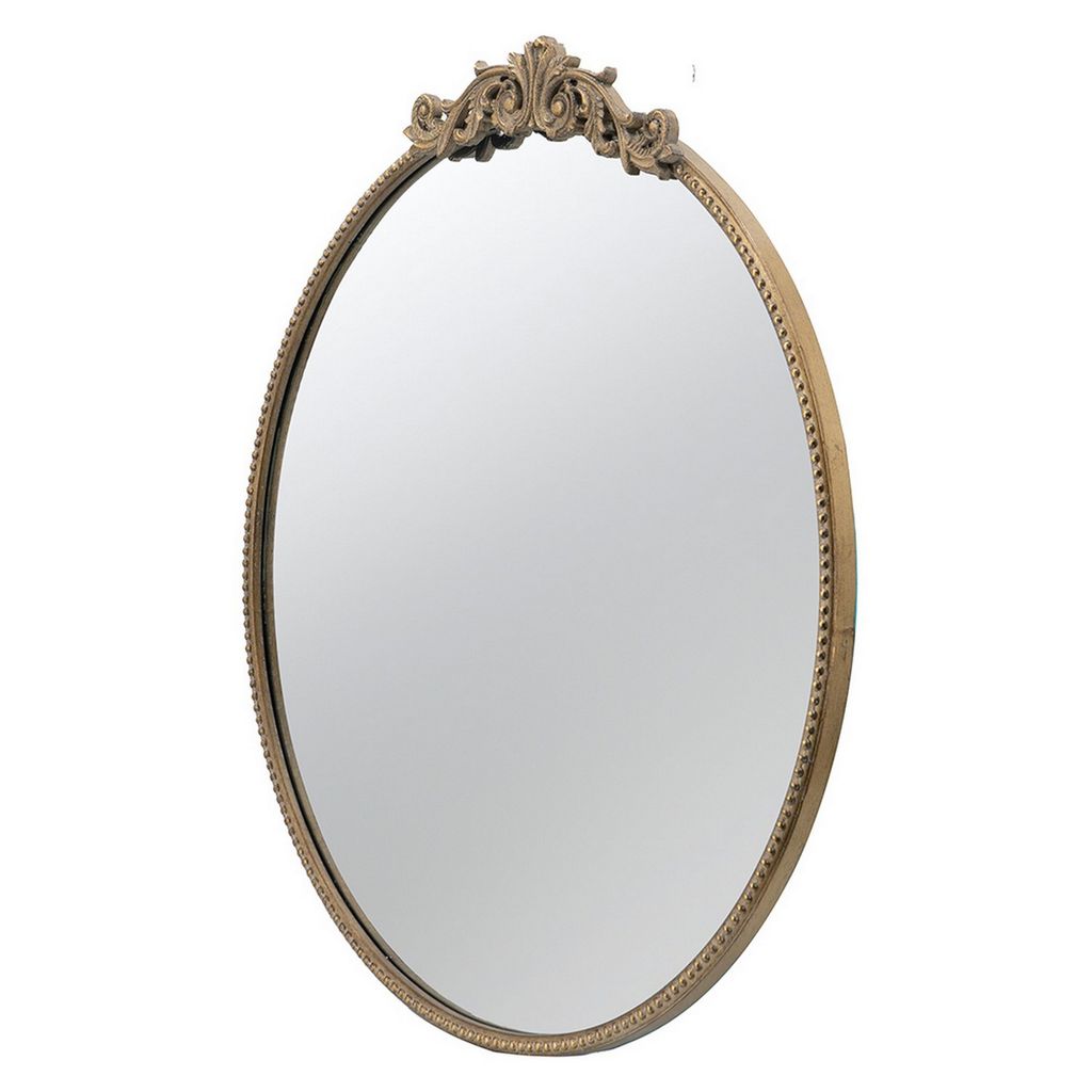 Kea 32 Inch Vintage Round Wall Mirror, Gold Metal Frame, Baroque Design - View 2