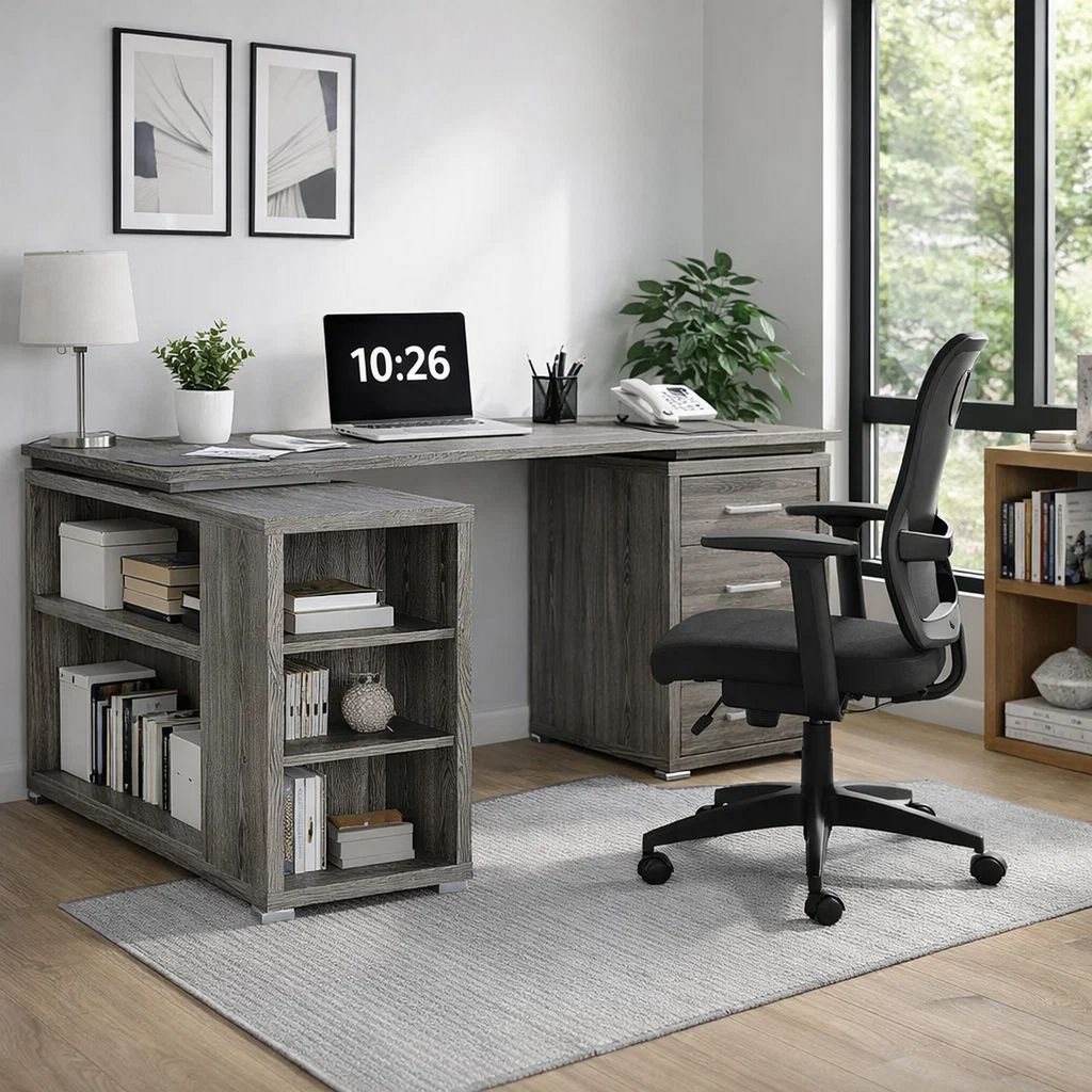 Modern Style Wooden Office Desk, Gray - View 7