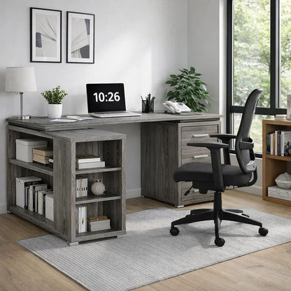 Modern Style Wooden Office Desk, Gray - View 7