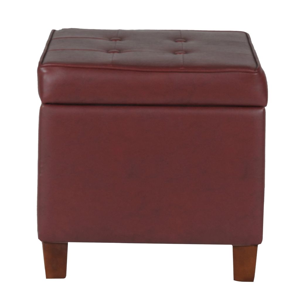 Square Shape Leatherette Upholstered Wooden Ottoman with Tufted Lift Off Lid Storage, Red - View 3