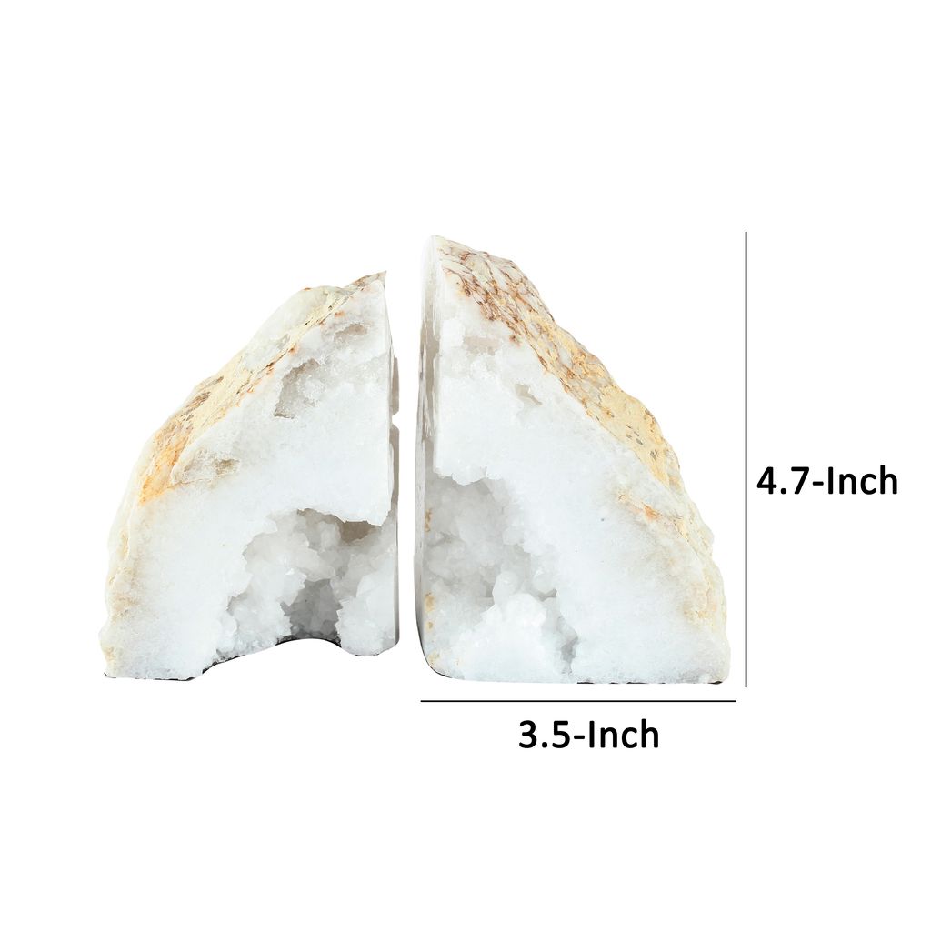 5 Inch Natural White Stone Bookends, Artisanal Textured Geode Rock - View 5