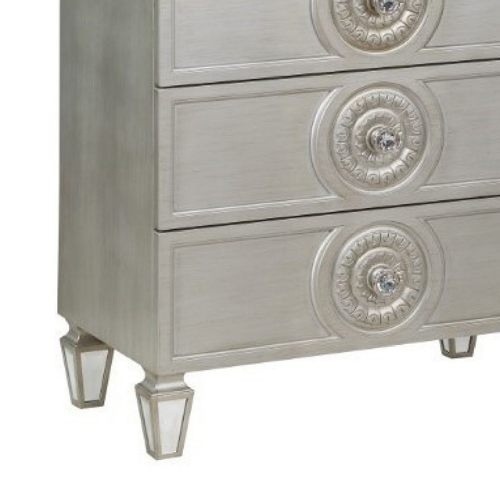 Nic 54 Inch Modern Tall Dresser Chest, 5 Drawers, Round Knobs, Silver - View 5
