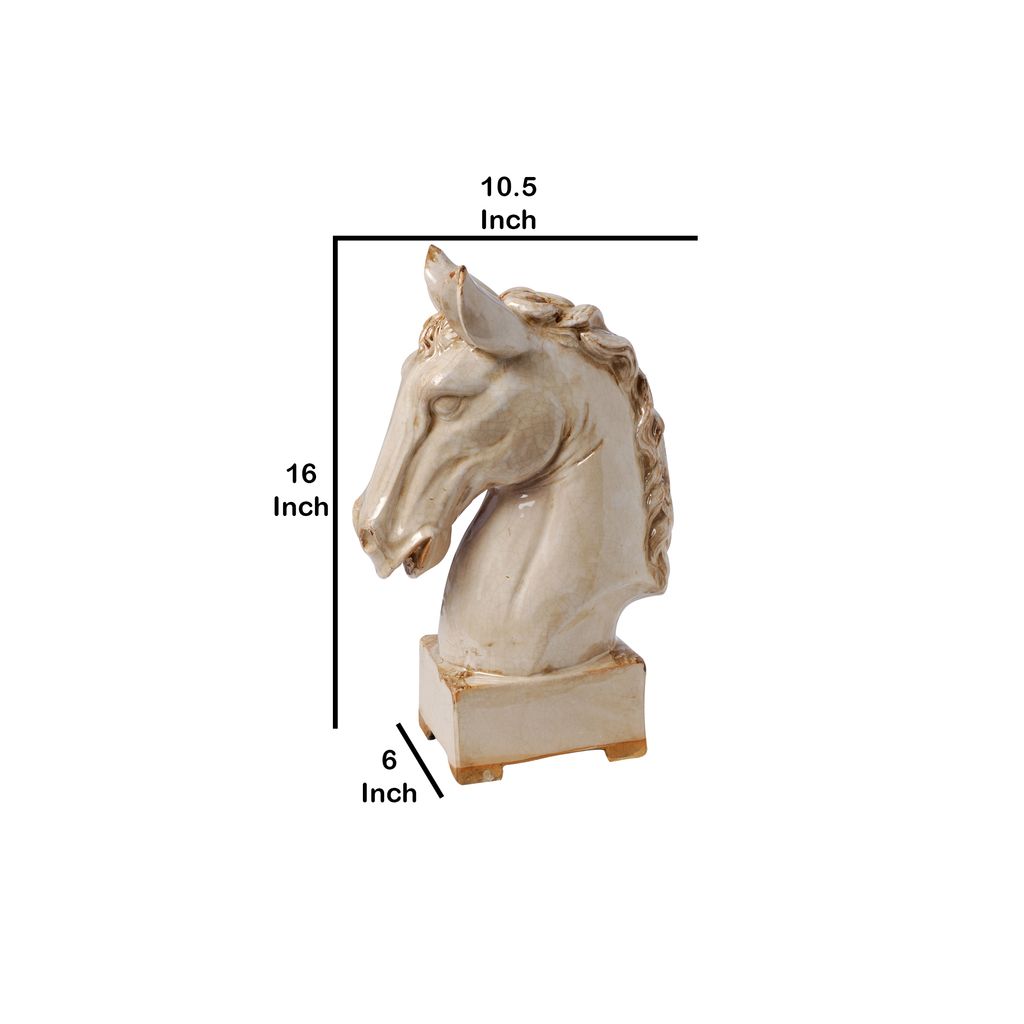 Transitional Style Ceramic Horse Head Decor Piece, Large, Beige - View 5