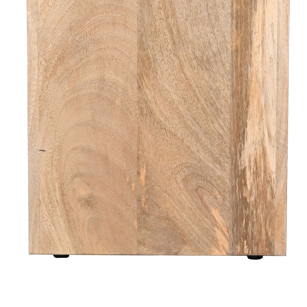 Kerry 20 Inch Rectangular End Side Table, Mango Wood, Sled Base, Glossy White, Natural Brown - View 4