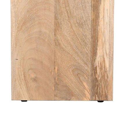 Kerry 20 Inch Rectangular End Side Table, Mango Wood, Sled Base, Glossy White, Natural Brown - View 4