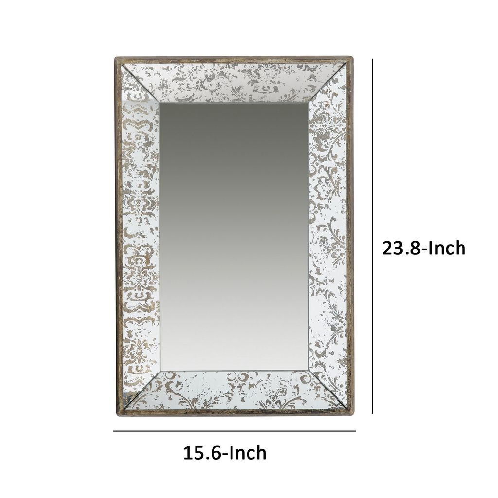 Rosa 16 x 24 Wall Mount Mirror, Brown Wood Frame with Abstract Gold Overlay - View 5